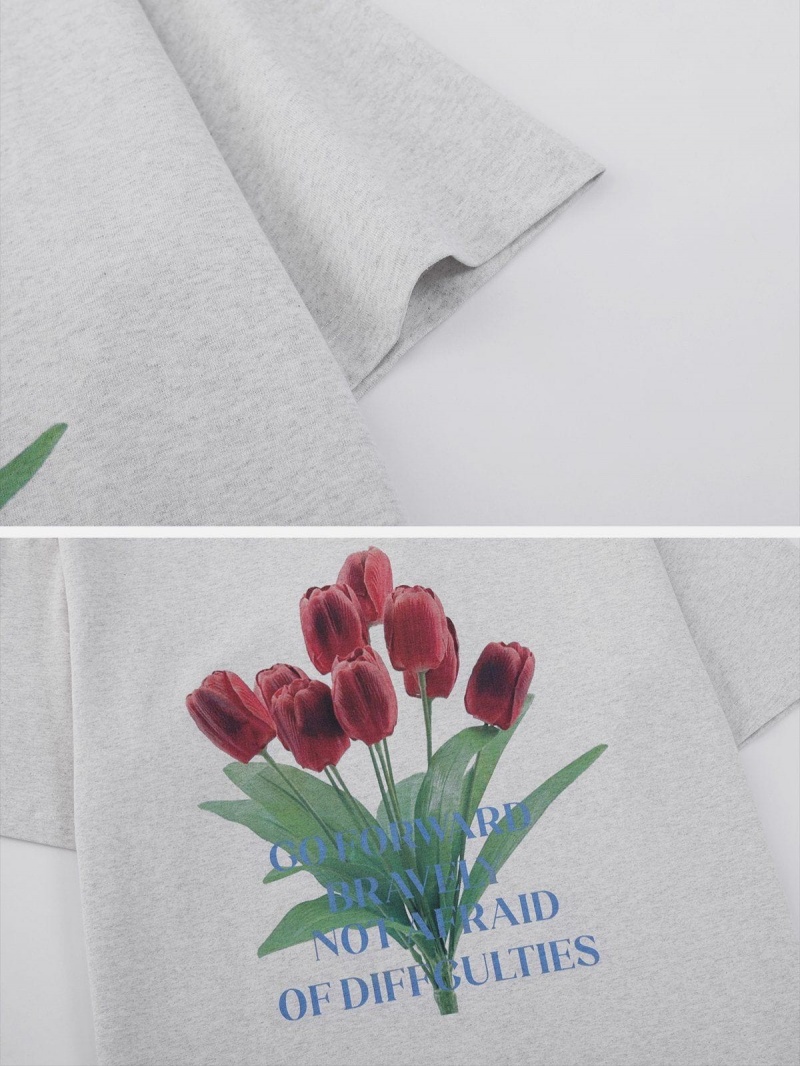 T Shirts Aelfric Eden Tulip Print Tee Grise | TAV-06540441